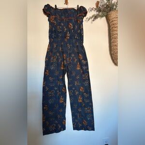 Whimsical Navy Cottagecore handmade Batik Jumpsuit.